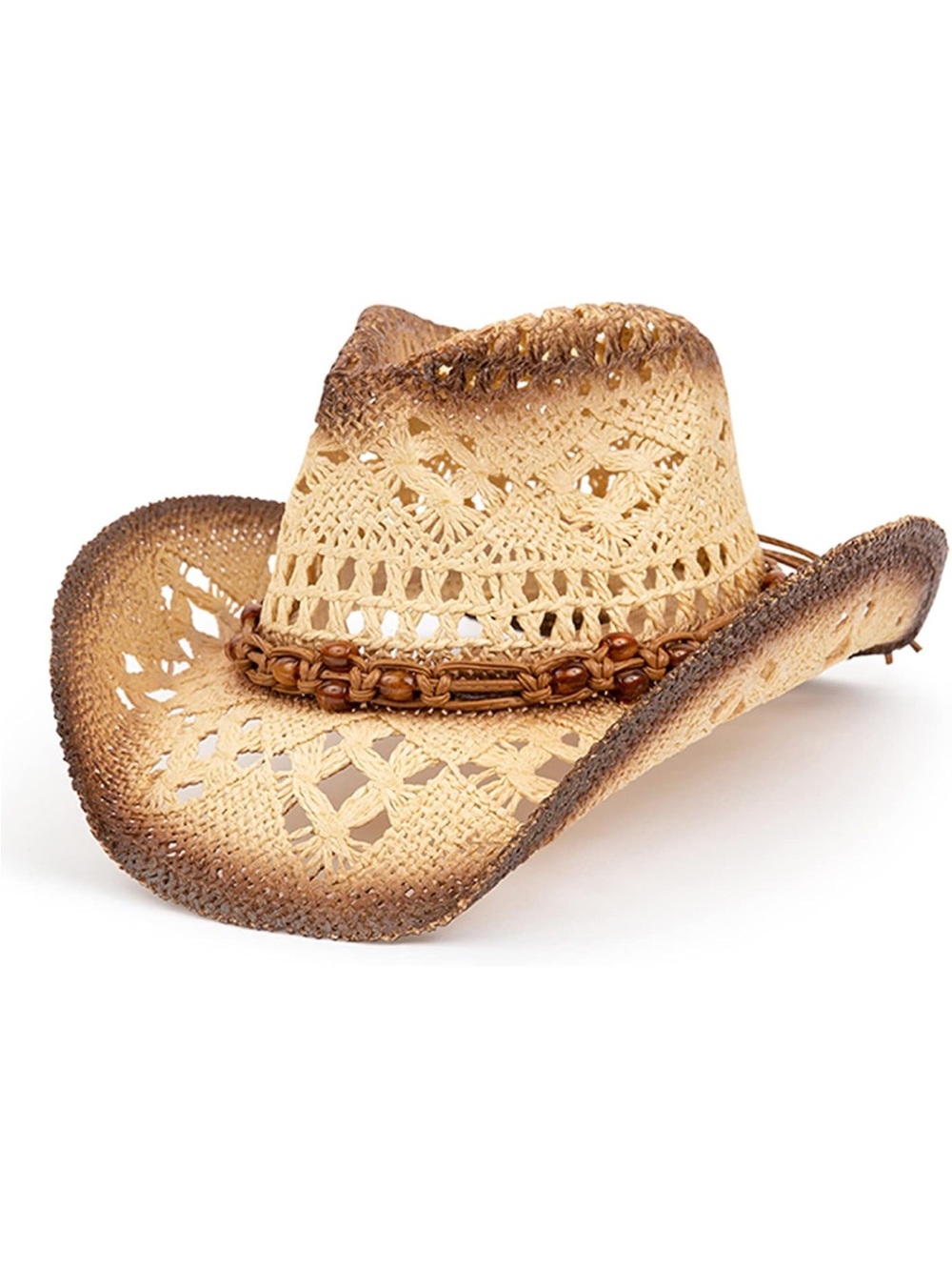 Straw Western Cowboy Hat with Beaded Band